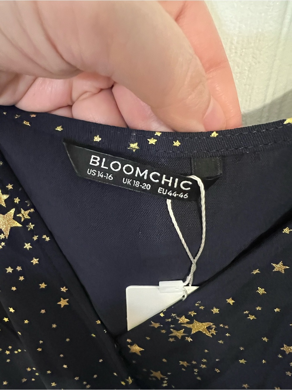 BloomChic Navy and Gold Star-Print High-Low Midi Dress - Picture 5 of 9